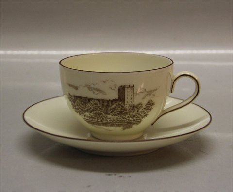 Danmark Creme porcelæn, danske motiver i brun streg, form 612 Bing & Grøndahl
