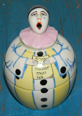 Art Deco lågskål: Syngende klovn af Henri Delcourt, Frankrig.  Boulogne-Sur-Mer, France, Ring Tray With Pierrot Head