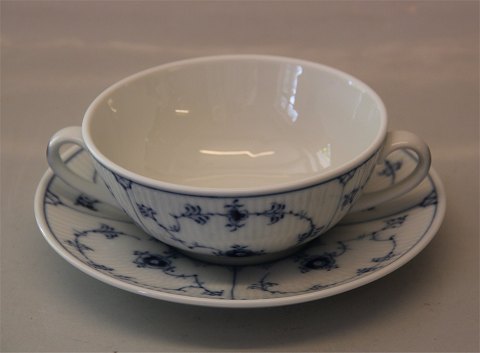 Blue Fluted Danish Porcelain 2261-1 Soupcup with two handles 16 cm & saucer 17.5 cm