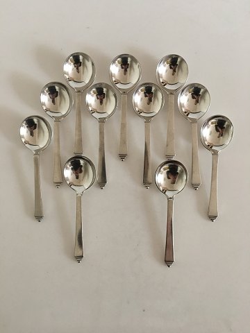 Georg Jensen Sterling Sølv Pyramide Sæt af 11 x Bouillon Skeer med Tidlige GJ Vintage Stempler