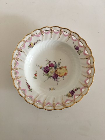 Royal Copenhagen Full Saxon Flower Deep Plate with Pierced Lace Border from 
1860-1890