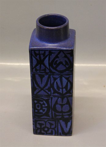 Aluminia Copenhagen Faience Blue Baca Nils Thorsson RC Faience 704-3259 Dark Blue, square Vase 22.5 x 7.7 cm Baca, Nils Thorsson