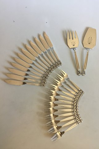 Georg Jensen Sterling Sølv Konge Fiskebestik til 12 personer incl.serveringssæt, ialt 26 dele
