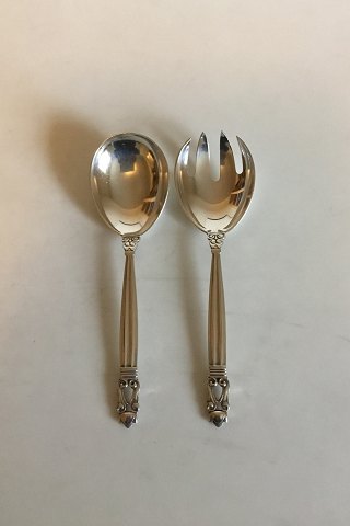 Georg Jensen Sterling Silver Serving Set Acorn Consisting of a Serving Spoon No 115 and a Serving Fork No 116