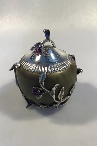 Royal Copenhagen(Patrick Nordstrøm)Stoneware jar with Anton Michelsen Silver mounting and 30 amethysts