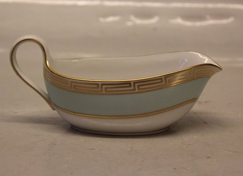 Marstrand B&G porcelæn  Hvidt porcelæn, antik græsk kantet guldbort på grøn kant 012 Smørkande 6.5 x 15 cm (561) sauce