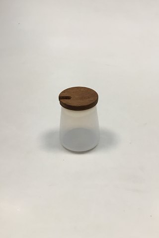 Kastrup Glassworks Opaline Mustard Cup with Lid of Teak