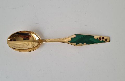 Sorenco Christmas spoon in gilded sterling silver decorated with holly in 1968