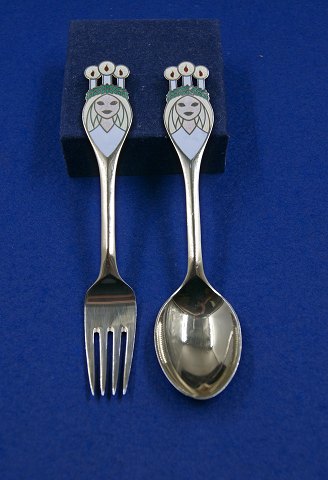 Michelsen set Christmas spoon and fork 1959 of Danish gilt sterling silver