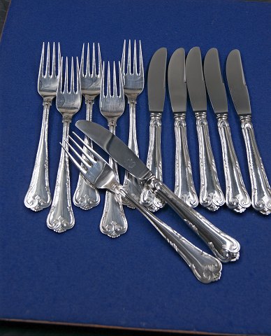 Herregaard Danish silver flatware, set luncheon or dessert cutlery for 6 people of 2 items, in all 12 items