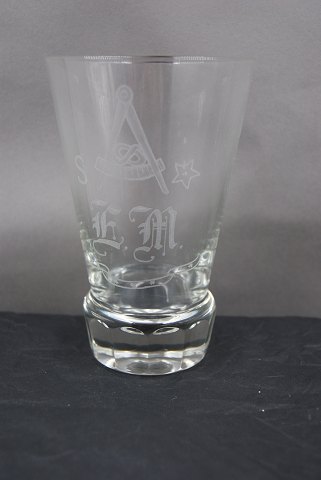 Danish freemason glasses, beer glasses engraved with freemason symbols, on an edge-cutted foot