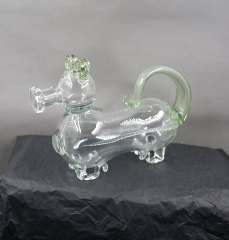 Swedish Schnapps dog without stopper in clear glass with green shades