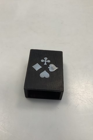 Match box holder in wood with silver inlay with card suits