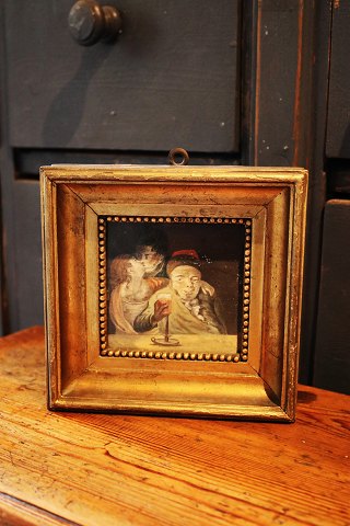 Decorative hand-painted 19th century pastel drawing in a fine old gold-plated 
wooden frame with a funny motif...