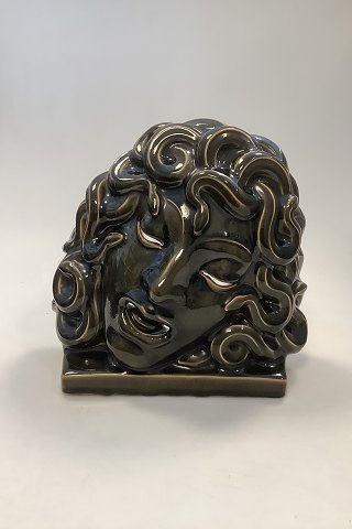 Olive Green Royal Copenhagen Green Celadon Mask, Medusa, Designed by Hans Henrik 
Hansen 1927, No 2950 ON LOAN TO BROHAN MUSEUM BERLIN UNTIL FEB.2026