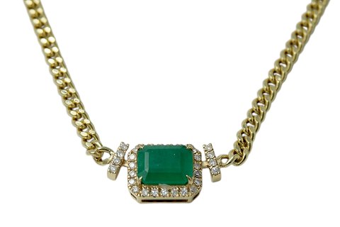 18 carat gold necklace and pendant with green Colombian emerald and diamonds