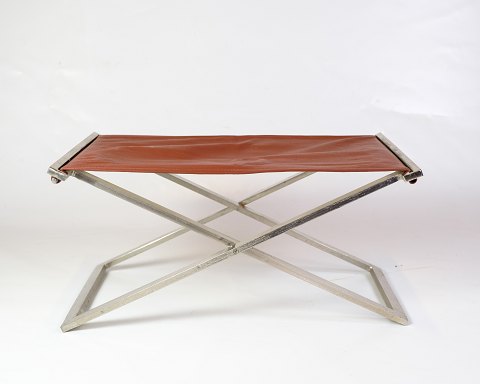 Skammel/Taburet - Cognac Læder - Børstet Stål - Dansk Design - Michael 
Christensen - 1960erne
Flot stand
