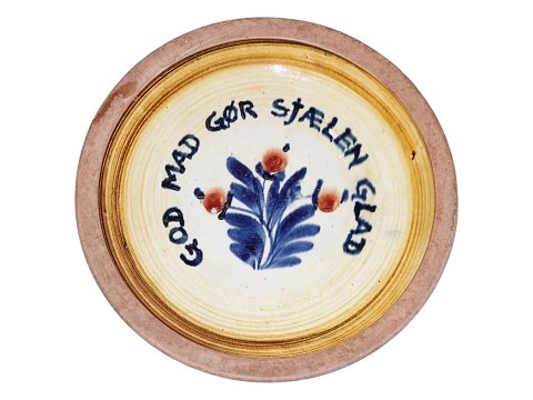 Hugo Munk Hansen art pottery
"GOD MAD GØR SJÆLEN GLAD" dish with yellow decoration