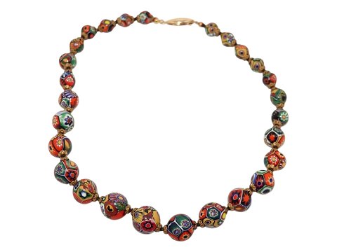 Millefiori necklace with 14 carat gold lock from Danish Herman Siersbøl
