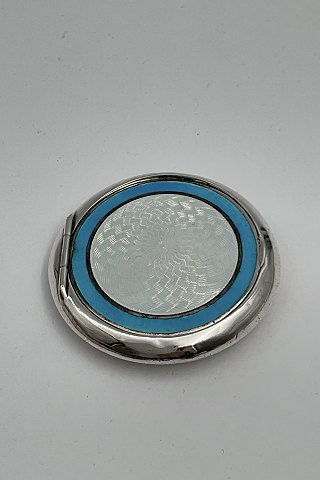 English Sterling Silver Pill Box with Blue Enamel