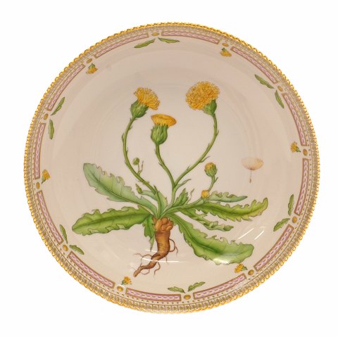 Royal Copenhagen Flora Danica bowl #3505. 
"Leontodon hirtum Müll". Year 1979-83. H: 6cm. D: 
25cm