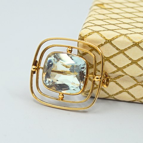Hans Hansen; Broche af 14 kt. guld med aquamarin