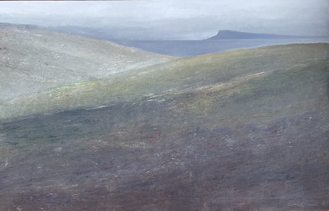 "Grålys Færøerne" flot oliemaleri i original stand, dog med krakeleringer i himlen, maleriet bør ses. Lys natur ramme.