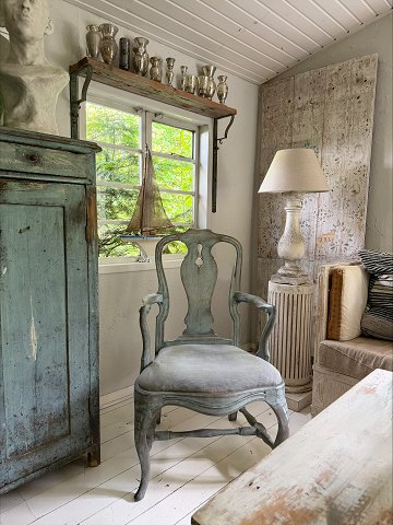 2 Swedish rococo armchairs from the 19th century with upholstered seats...