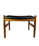 Stool of black leather and rosewood, of Danish design manufactured by Spøstrup Furniture in the 1960s. 5000m2 showroom.