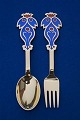 Michelsen set Christmas spoon and fork 1974 of Danish gilt sterling silver