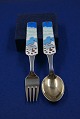 Michelsen set Christmas spoon and fork 1963 of 
Danish gilt sterling silver