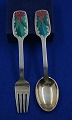 Michelsen set Christmas spoon and fork 1946 of gilt sterling silver