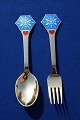 Michelsen Set Christmas spoon and fork 1976 of Danish gilt sterling silver