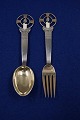 Michelsen set Christmas spoon and fork 1936 of 
Danish partial gilt silver