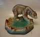 Michael Andersen 348 - Brown Greenish Polar bear on tray  16 x 23 cm Bornholm Pottery