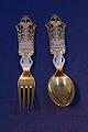 Michelsen set Christmas spoon and fork 1923 of 
Danish gilt sterling silver