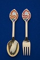 Michelsen set Christmas spoon and fork 1971 of 
Danish gilt sterling silver