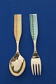 Michelsen Set Christmas spoon and fork 1960 of 
Danish gilt sterling silver