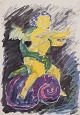 Nina Kleivan, Norwegian-Danish artist, born 1960. Gouache on paper.Depiction of putti with expressive strokes.