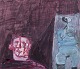 Pär Lindblad (1907-1981), well listed Swedish artist. Gouache on paper.Abstract figurative composition.