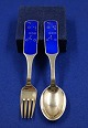 Michelsen set Christmas spoon and fork 1964 of 
Danish gilt sterling silver