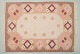 Swedish handwoven carpet in pure wool. Rölakan technique. Geometric pattern in white, brown, and light brown colors.