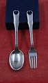 Hans Hansen Danish children's cutlery of sterling silver. 2 pieces child's cutlery with heart