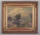 Eugène-Louis Gillot (1868-1925), listed French artist.Scene of rural life by a river.