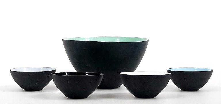 Herbert Krenzel. Krenit bowls in multicolored enamelled metal, consisting of two bowls.
