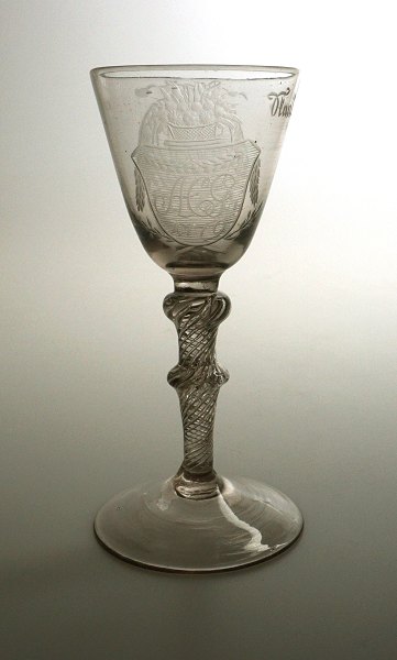 Norwegian wine glass with double monogram and dated in 1770Nøstetangen