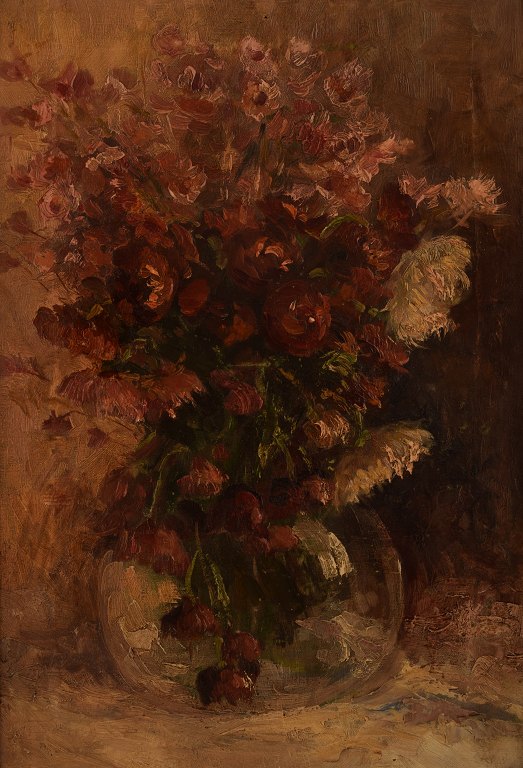 Blomster i vase, olie på lærred. Ubekendt fransk kunstner. Ca. 1900.
