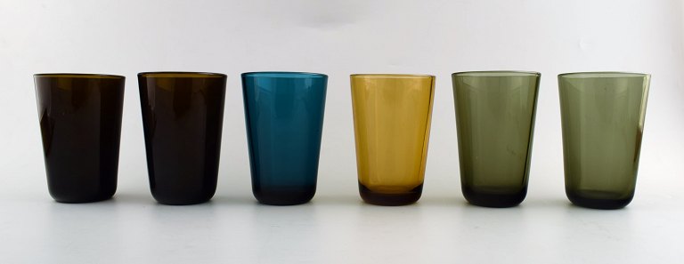 Kaj Franck (Finnish, 1911-1989) Nuutajärvi Glass Works, Finland, art glasses. Six drinking glasses of different colors.