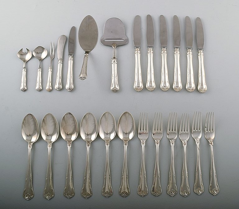 Cohr Herregaard/Herregård bestik af tretårnet sølv. Danmark.Komplet 3 tårnet sølv middagsservice til 6 p.