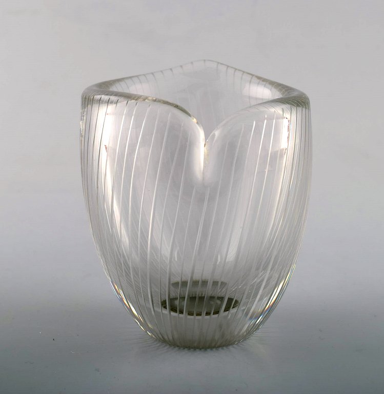 Tapio Wirkkala for Iittala. Finland, app. 1960.Clear glass vase with engraved decoration in the form of stripes.